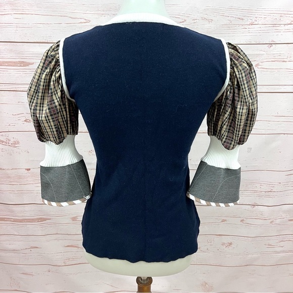 Modcloth Madras Plaid Colorblock Puff Sleeve Sweater - Picture 6 of 9